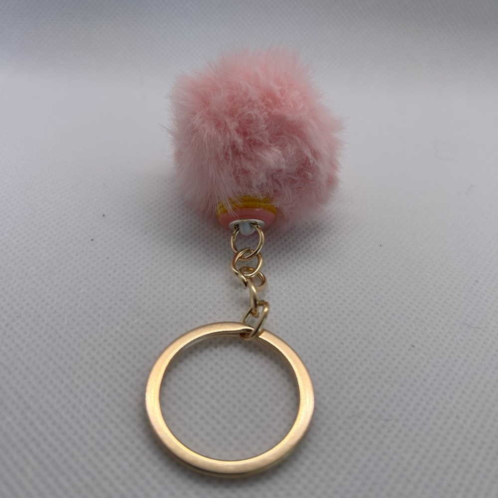 Chic Pink Fluffy Keychain with Gold Ring